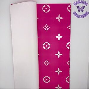 Hot Pink W/ White LV Floral Bouquet Wrapping Paper
